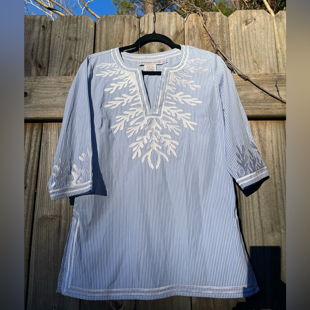 Gretchen Scott Designs Blue and White Striped Top - Sz S